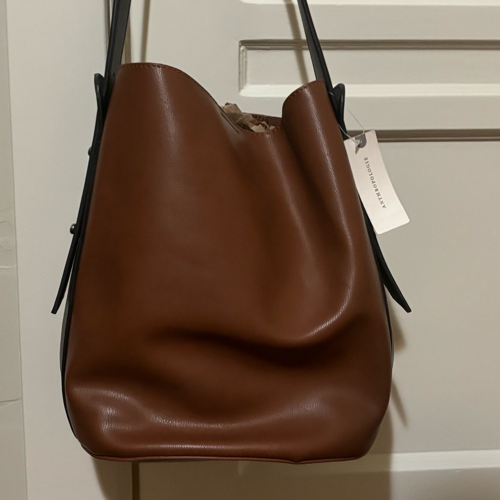 💼 Anthropologie Georgia Vegan Bucket Bag in Brown and Black Brand New with/Tags